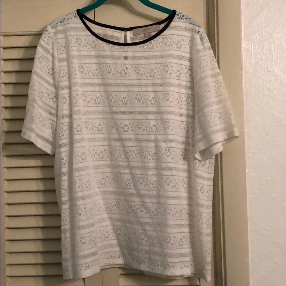 White Lace Top with Black Trim from Loft
